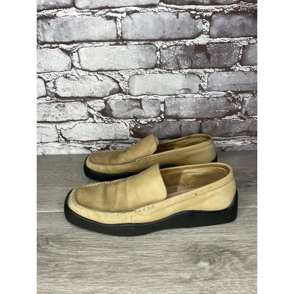 Duccio Del Duca Tan Leather Square Toe Wedge Designer Loafers Women 8.5M US/39EU